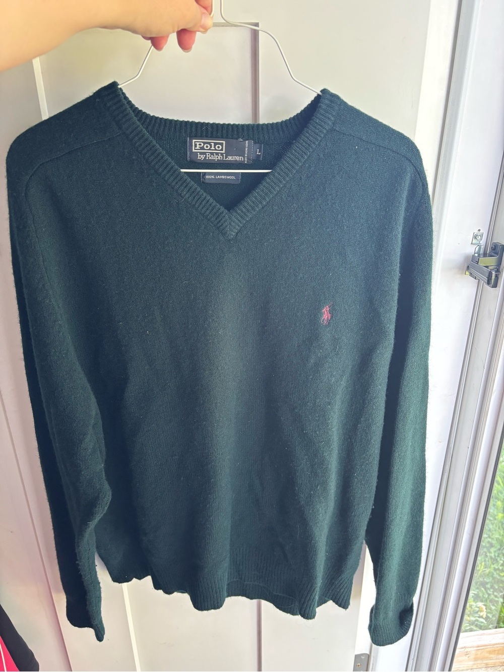 Polo by Ralph Lauren Men's Lambswool Forest Green V-Neck Sweater
